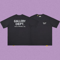Gallery Dept. Hollywood Logo Short Sleeve T-Shirt - Dark Charcoal/White