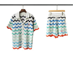 Casablanca Multi-Wave Zigzag Knit Set - White / Blue / Green / Orange