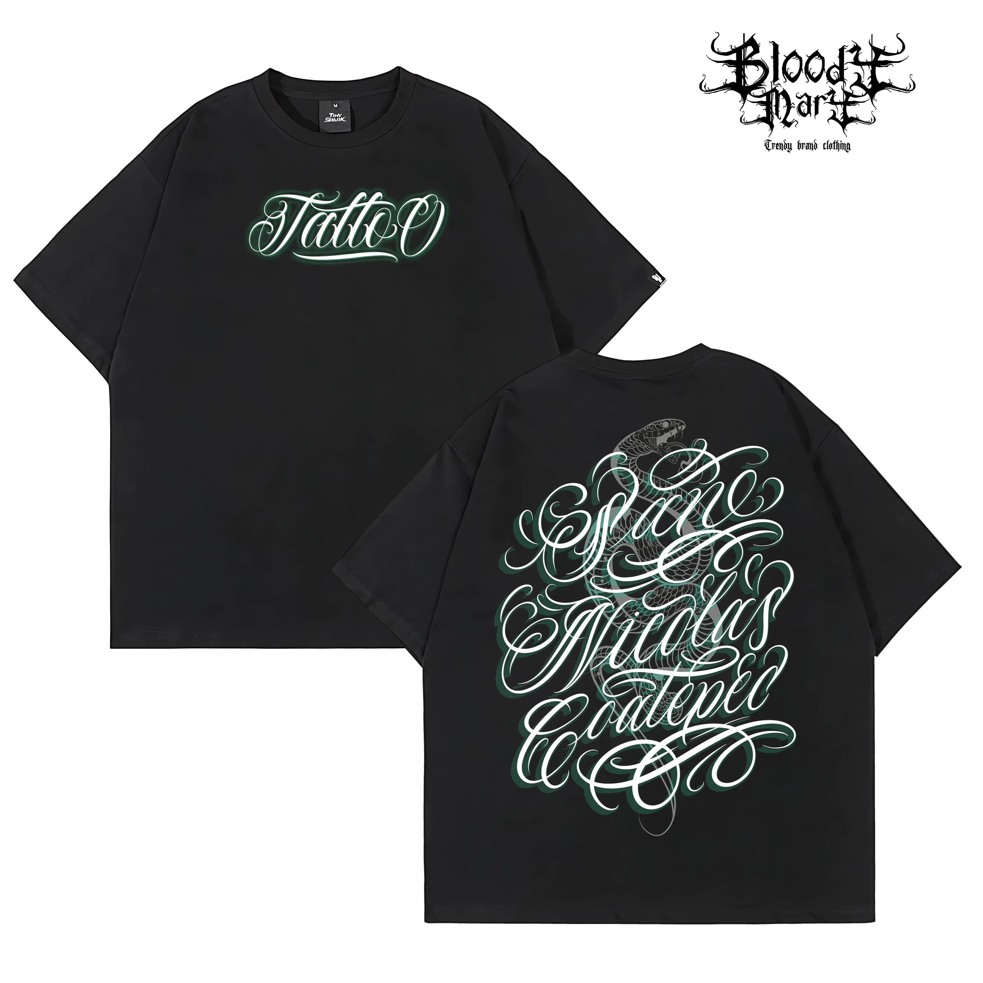 American street flower font short sleeved loose cotton heavyweight niche hip-hop tattoo artist trendy T-shirt