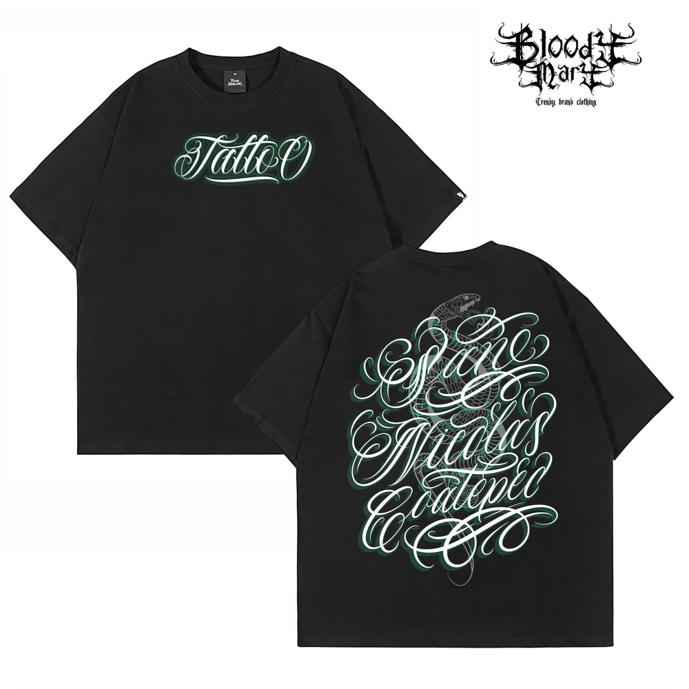 American street flower font short sleeved loose cotton heavyweight niche hip-hop tattoo artist trendy T-shirt