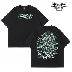 American street flower font short sleeved loose cotton heavyweight niche hip-hop tattoo artist trendy T-shirt