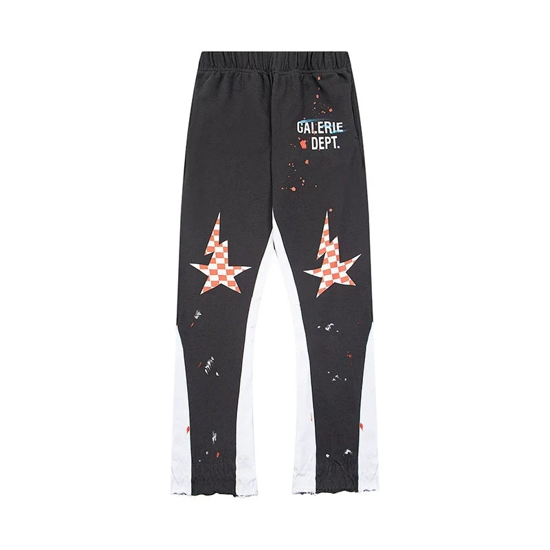 Gallery Dept. Paint Splatter Checkerboard Star Flare Sweatpants - Black/White