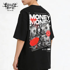 American street retro dollar bill short sleeved loose cotton heavyweight niche hip-hop tattoo artist trendy T-shirt