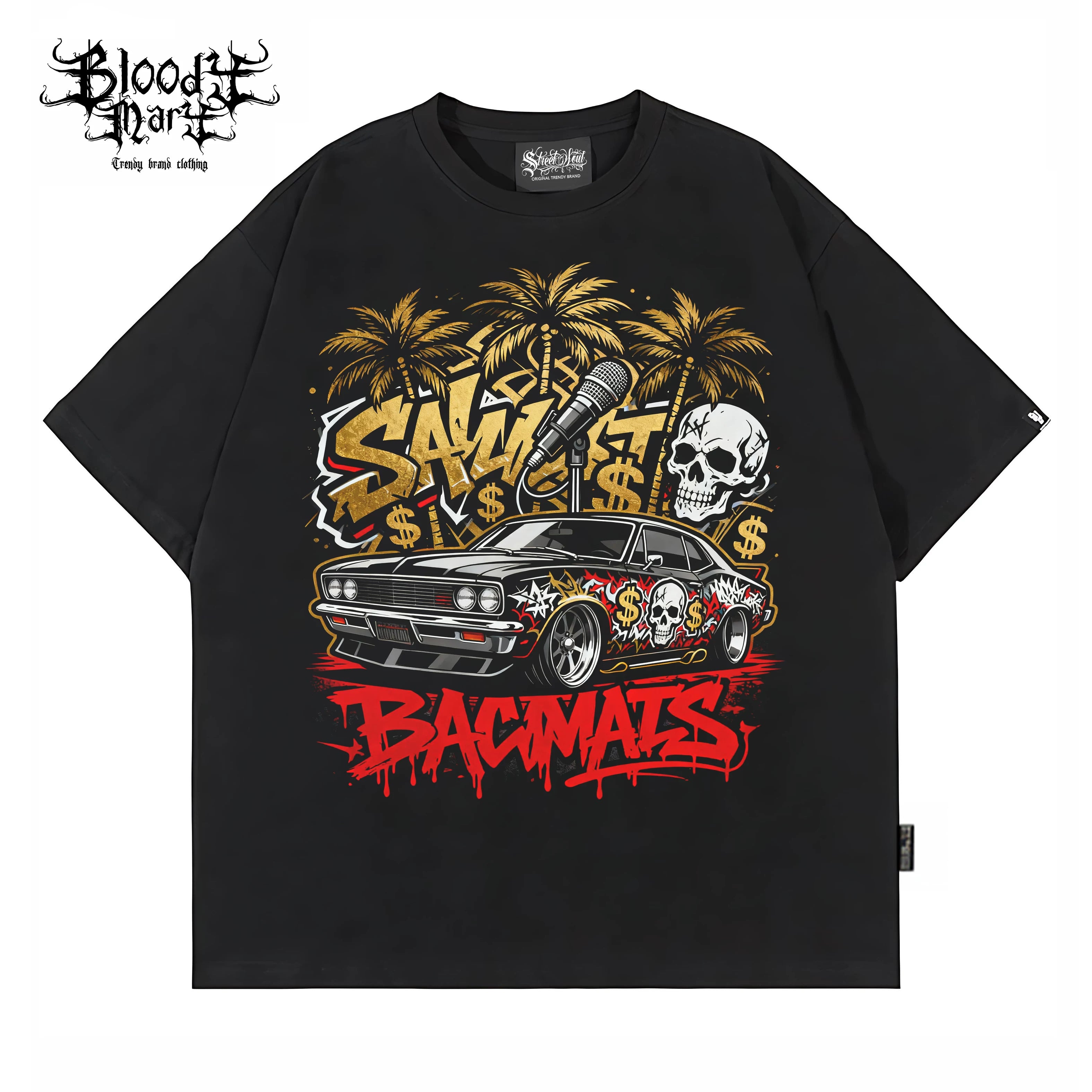 Original Trendy Brand American High Street ins Skull Little Popular Hip Hop Heavy Fancy Characters China-Chic West Coast Short Sleeve T-shirt