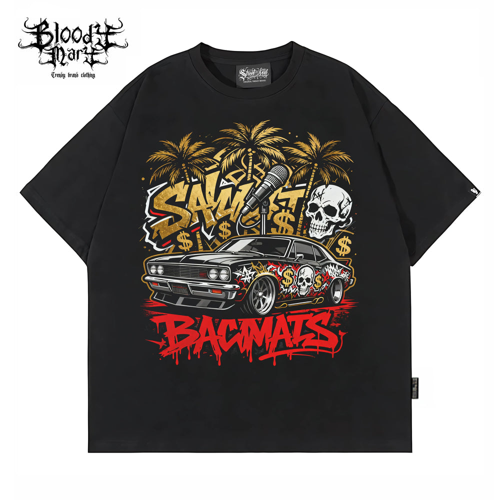 Original Trendy Brand American High Street ins Skull Little Popular Hip Hop Heavy Fancy Characters China-Chic West Coast Short Sleeve T-shirt