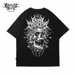 European and American street tattoo artist retro dark gothic skeleton heavyweight trendy brand direct spray short sleeved t-shirt top for summer