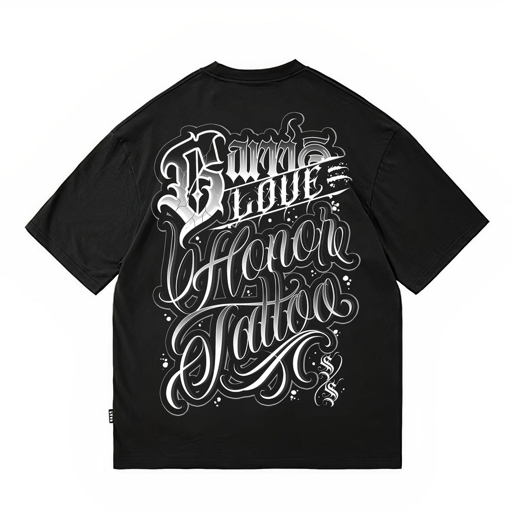 Gothic Chicano Tattoo Skateboarding Graffiti Men's and Women's Trendy Flower Font American Short Sleeve Street Dance Heavy Hip Hop Trendy Brand