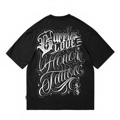 Gothic Chicano Tattoo Skateboarding Graffiti Men's and Women's Trendy Flower Font American Short Sleeve Street Dance Heavy Hip Hop Trendy Brand