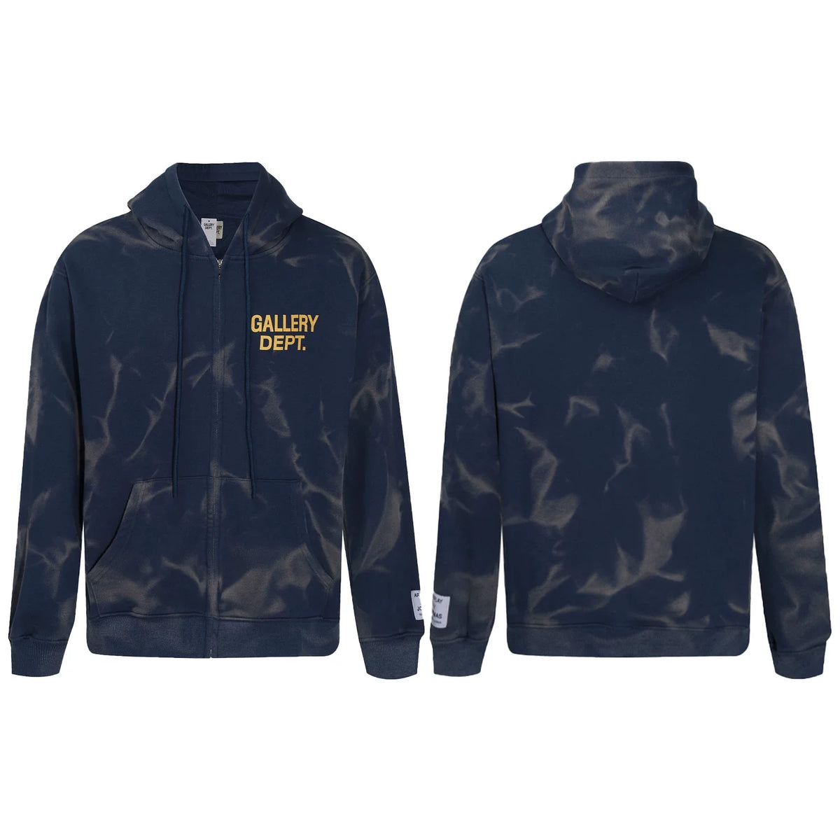 Gallery Dept. "Water Ripple" Zip Hoodie – Navy Blue Tie-Dye, Gold Logo