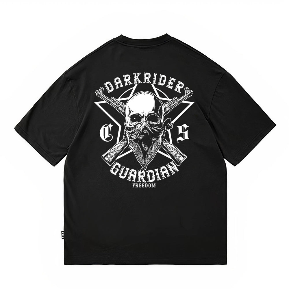 Hip hop skull print short sleeved T-shirt for men and women, loose shoulder sleeves, pure cotton, white trendy brand top, trendy street cotton