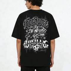 Original American street flower font retro loose cotton heavyweight Chicano hip-hop niche trend tattoo artist T