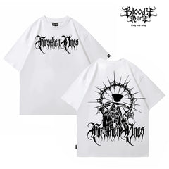 American street flower font short sleeved loose cotton heavyweight niche hip-hop fashion brand tattoo artist T-shirt abstract trend