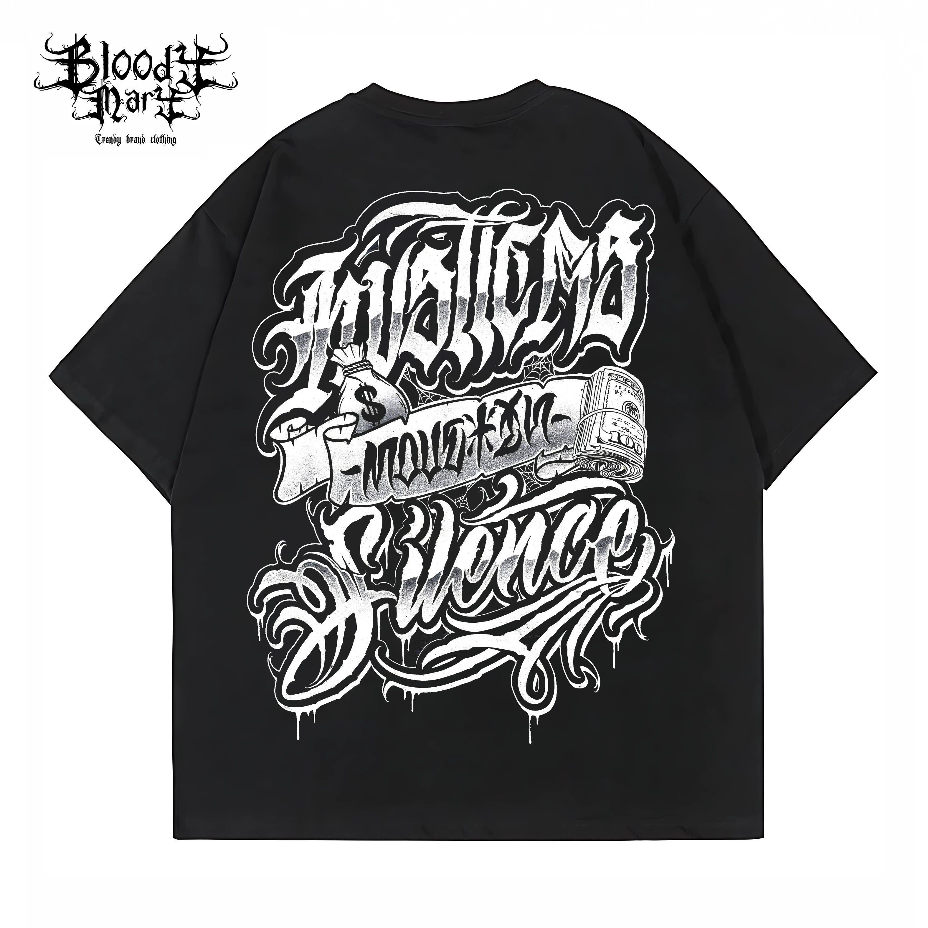 American Street Retro USD Banknote Flower Font Loose Cotton Heavy Weight Niche Hip Hop Tattoo Artist Trendy Brand T-shirt