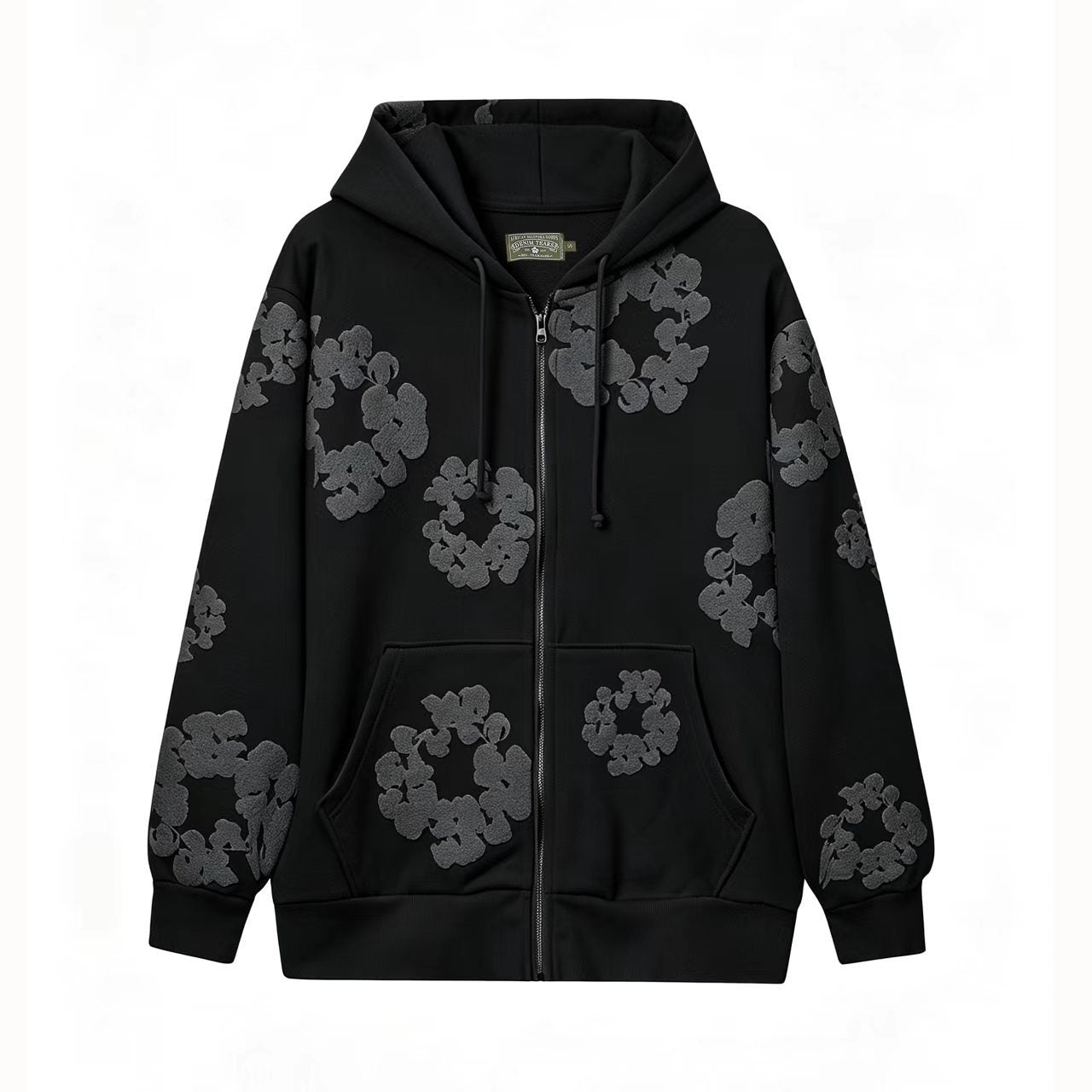 Denim Tears Cotton Wreath Full Zip-Up Hoodie - Black/Dark Grey