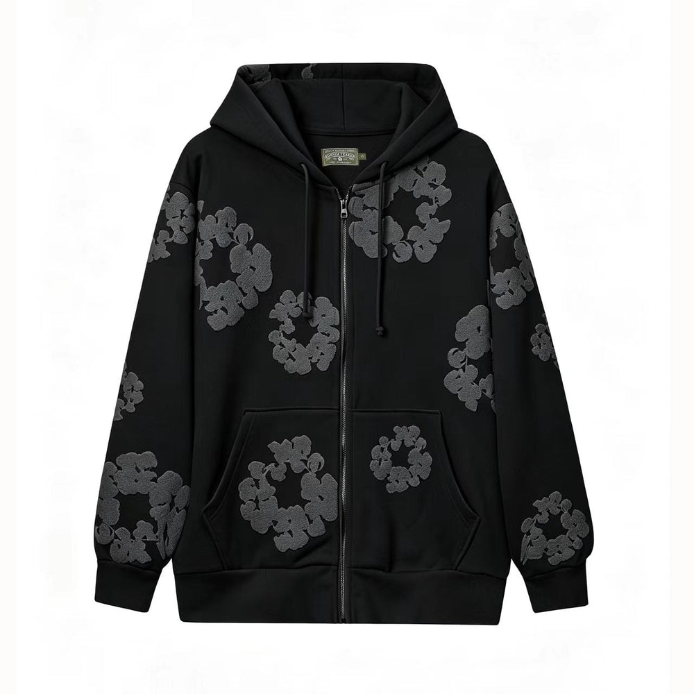 Denim Tears Cotton Wreath Full Zip-Up Hoodie - Black/Dark Grey