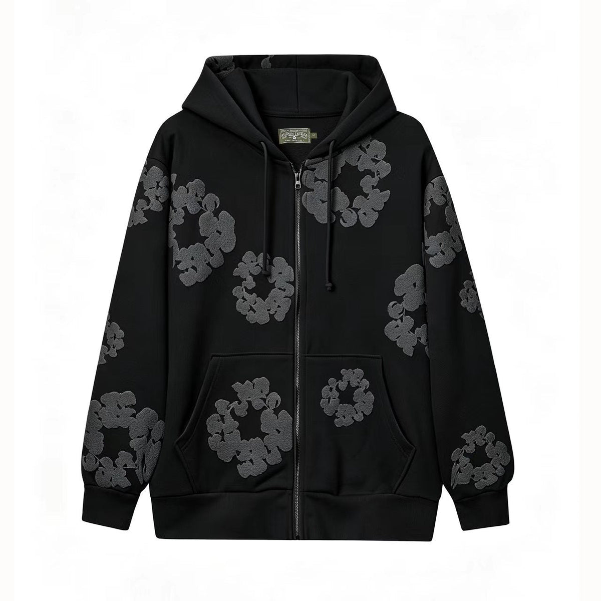 Denim Tears Cotton Wreath Full Zip-Up Hoodie - Black/Dark Grey