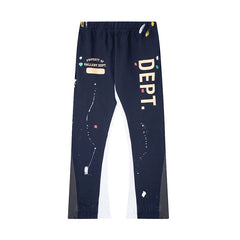 Gallery Dept. "DEPT." Vertical Logo Paint Splatter Contrast Panel Sweatpants - Navy Blue