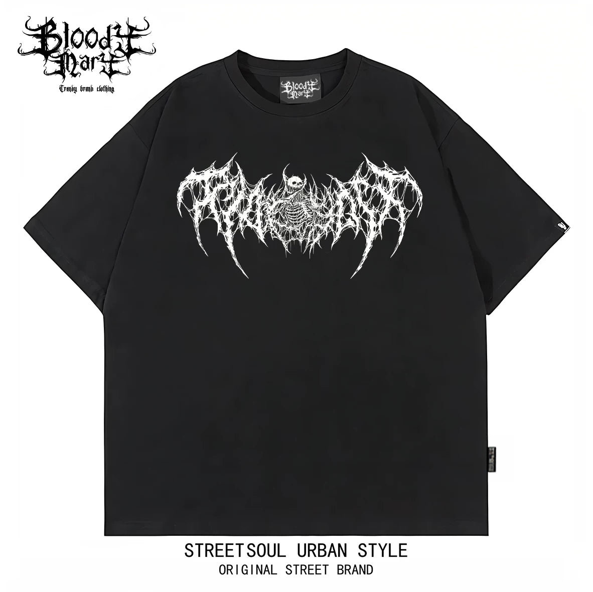 American street dark gothic style skull print short sleeved T-shirt for men and women loose couple outfit trendy brand high street style