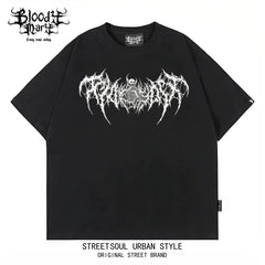 American street dark gothic style skull print short sleeved T-shirt for men and women loose couple outfit trendy brand high street style