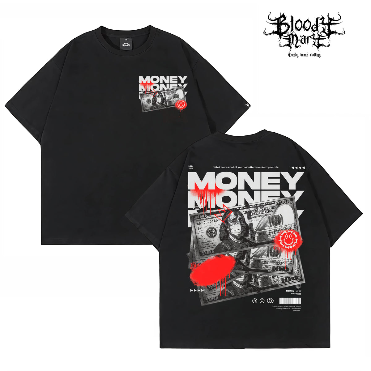 American street retro dollar bill short sleeved loose cotton heavyweight niche hip-hop tattoo artist trendy T-shirt