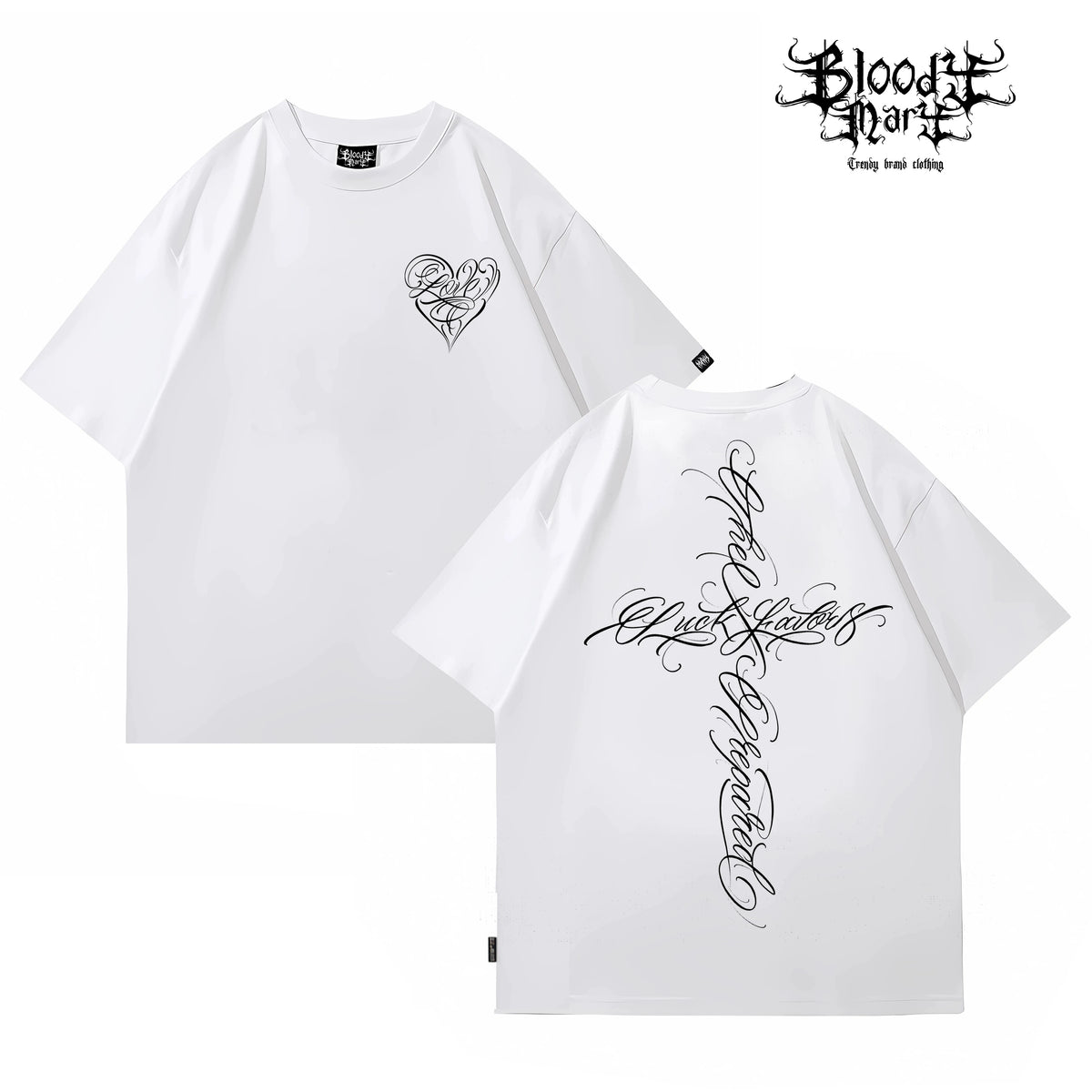American street flower font short sleeved loose cotton heavyweight niche hip-hop fashion brand tattoo artist T-shirt abstract trend
