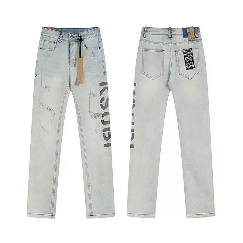 Ksubi Side Vertical "KSUBI" Print Denim - Light Blue