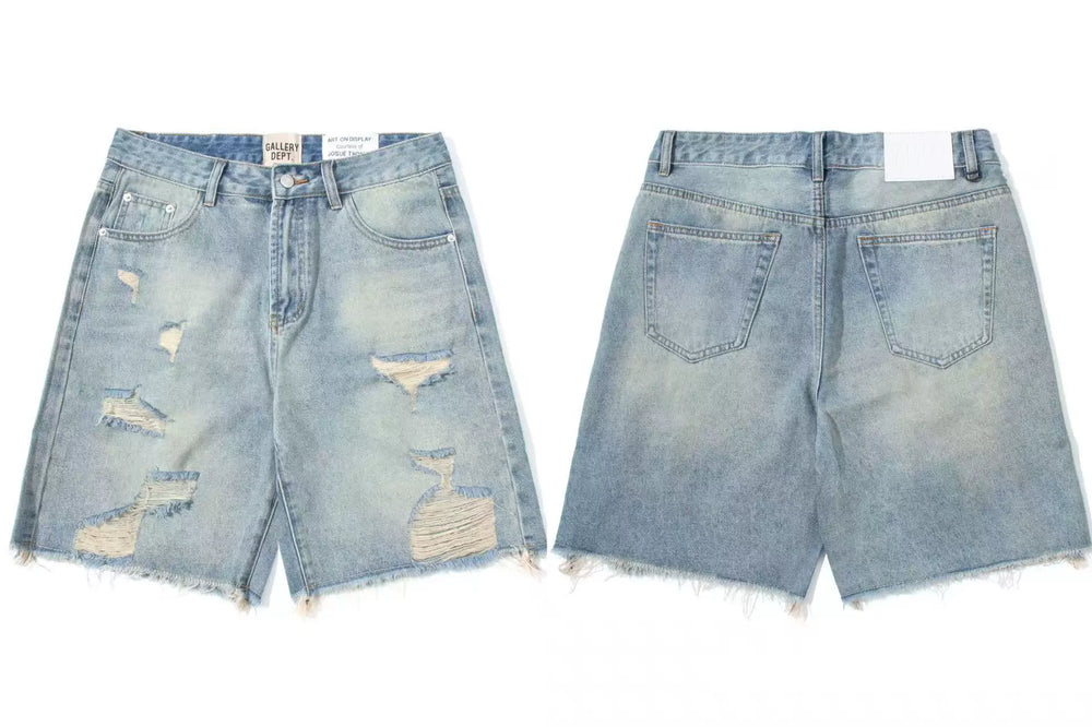 Gallery Dept. Distressed Raw-Edge Denim Shorts - Light Blue