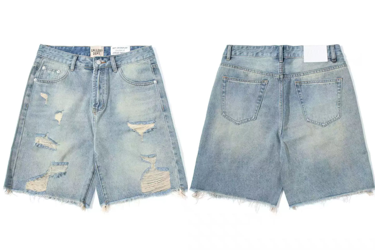 Gallery Dept. Distressed Raw-Edge Denim Shorts - Light Blue
