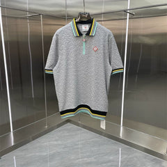 Casablanca Diamond Monogram Knit Polo Shirt - Heather Grey