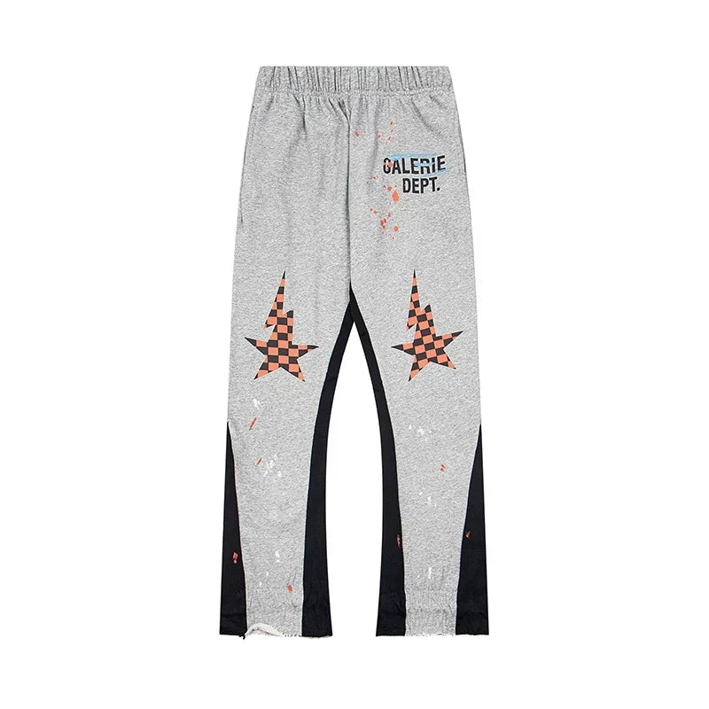 Gallery Dept. "GALERIE DEPT." Checkered Star Graphic Paint Splatter Contrast Panel Sweatpants - Heather Grey