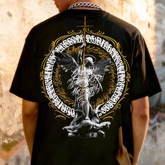 American street retro floral characters Chicano loose cotton heavyweight niche hip-hop tattoo artist trendy T-shirt