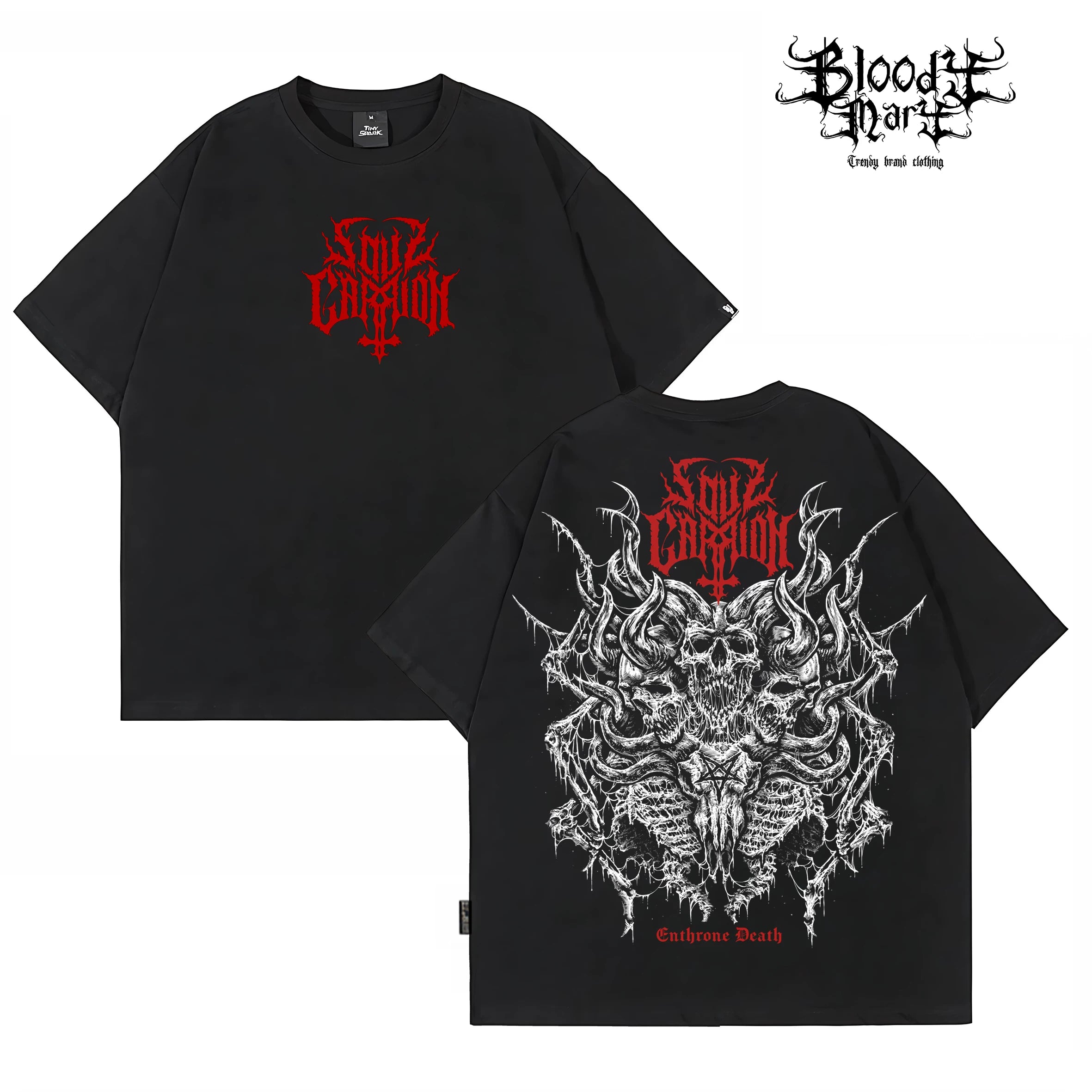 Dark style skull print short sleeved T-shirt for both men and women, loose street retro rock top