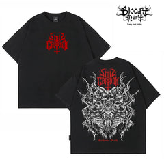 Dark style skull print short sleeved T-shirt for both men and women, loose street retro rock top