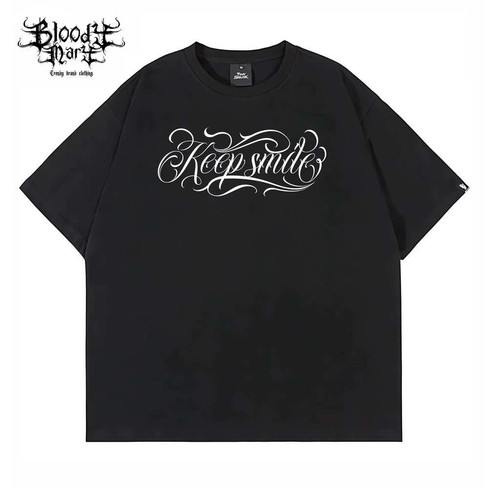 Original Trendy Brand American Street Flower Font Short sleeved Men's and Women's Loose Cotton Heavy duty Niche Hip Hop Clown T-shirt