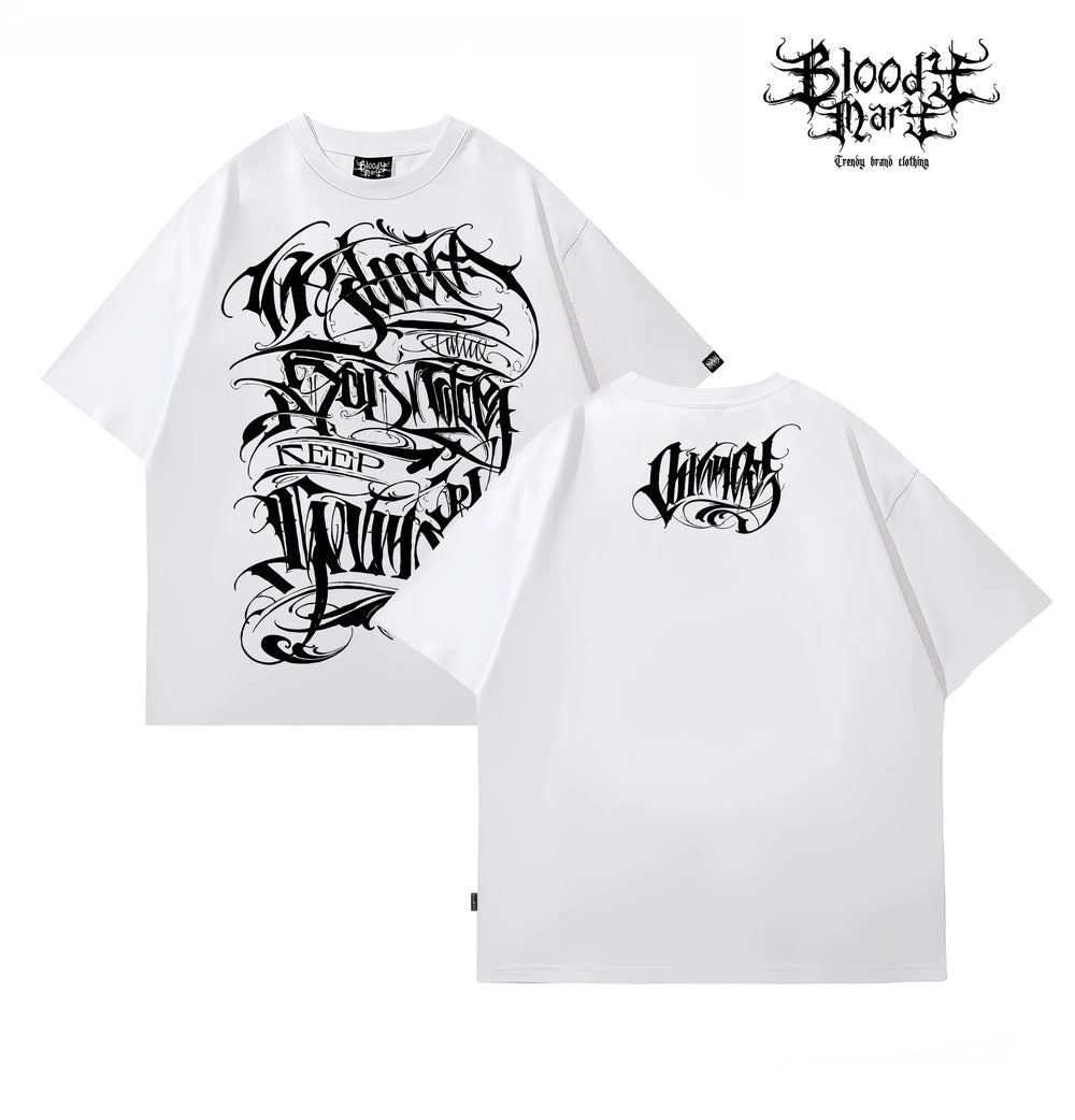 Original Trendy Brand Dark American China-Chic Huati Tattoo Master Small Crew Neck Personalized Rock and Roll Print Hip Hop T-shirt