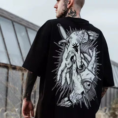 Original trendy brand American retro personality round neck cool and niche hip-hop T-shirt pure cotton body text tattoo artist T-shirt
