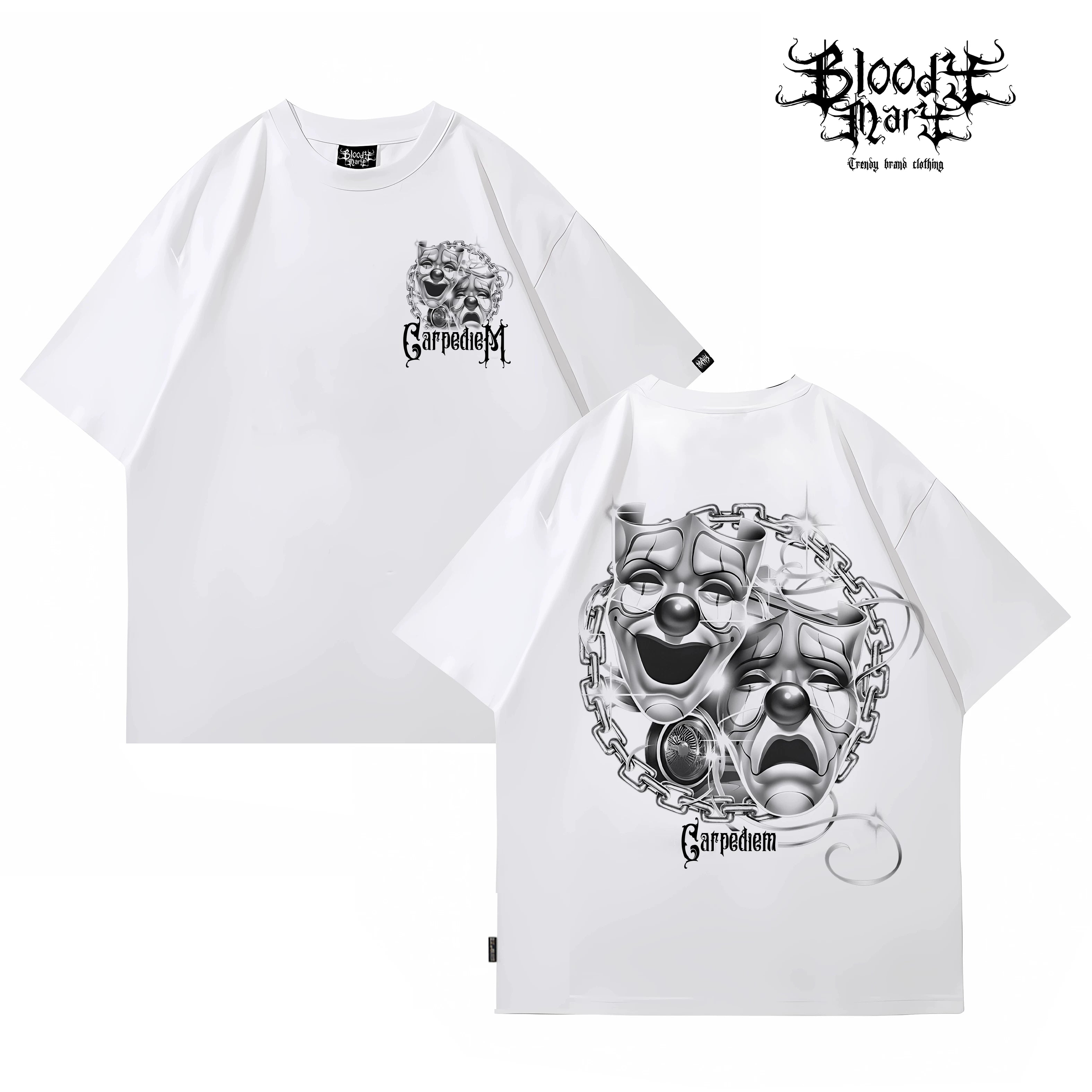 Trendy American Street Chicano Flower Font Short Sleeve Loose Cotton Heavy Weight Clown Hip Hop Tattoo Artist T-shirt Crowd