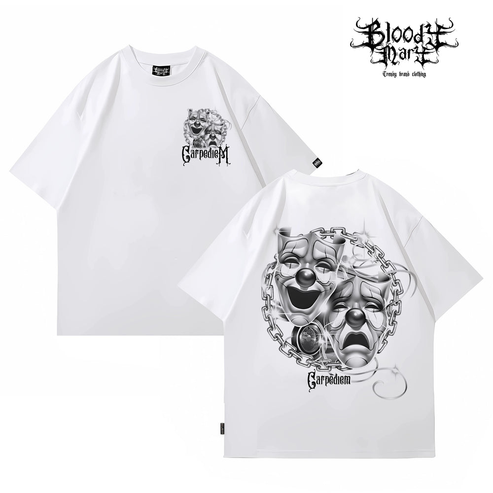 Trendy American Street Chicano Flower Font Short Sleeve Loose Cotton Heavy Weight Clown Hip Hop Tattoo Artist T-shirt Crowd