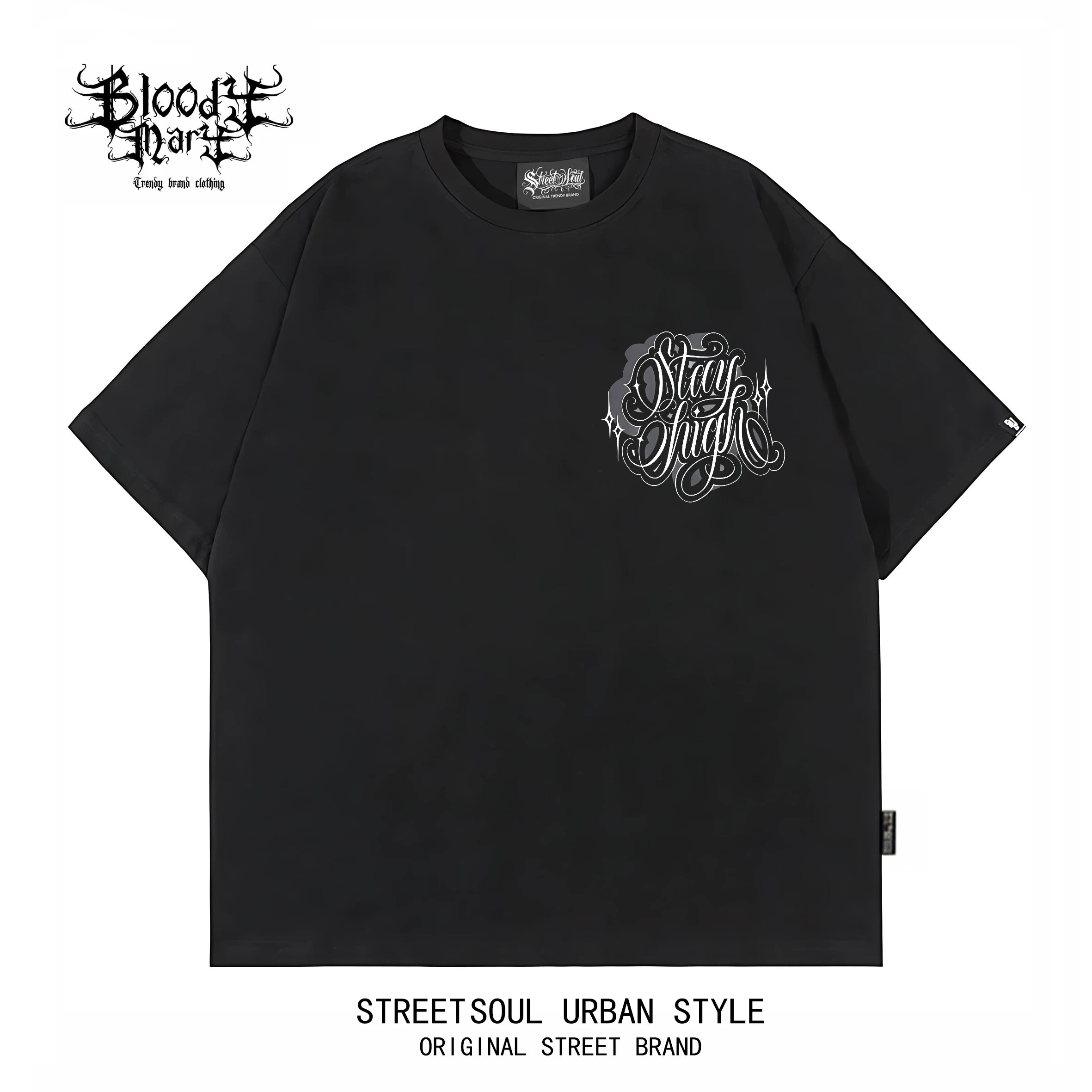 American street dark style floral font West Coast short sleeved T-shirt for men, loose and heavyweight, niche trendy printed top