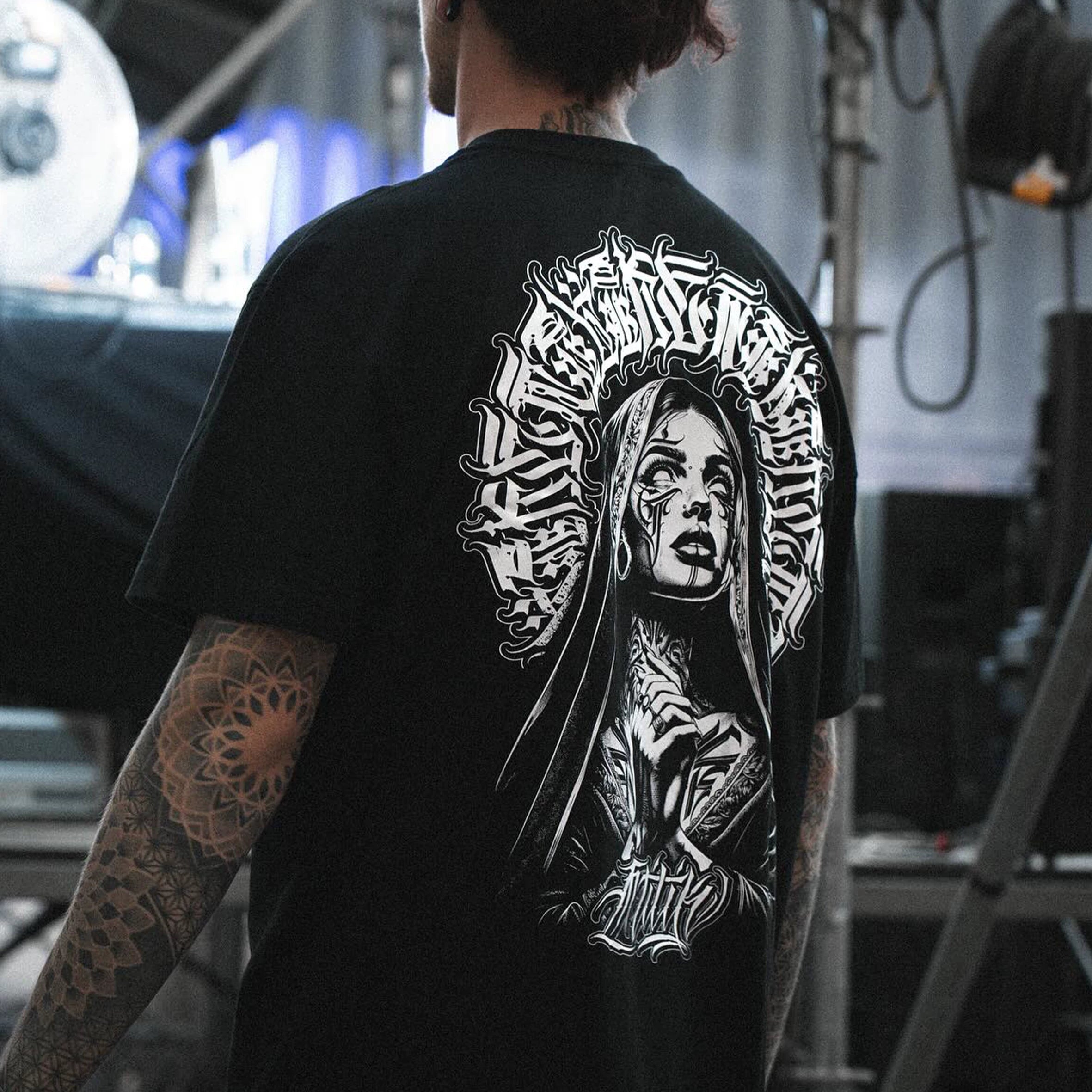 Trendy Tattoo Artist Manga Tattoo West Coast Street Dance Chicano Flower Font Cartoon American Pure Cotton Heavy Weight T-shirt
