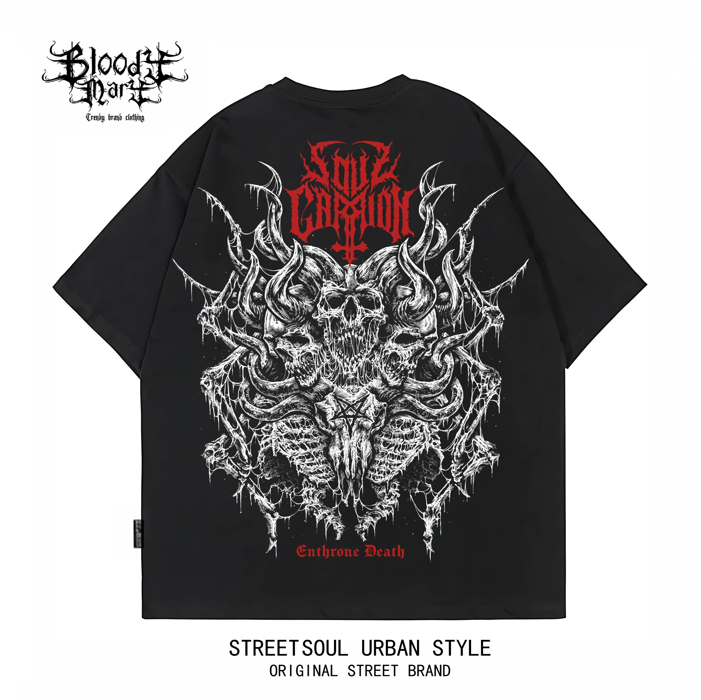 Dark style skull print short sleeved T-shirt for both men and women, loose street retro rock top