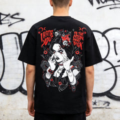 Original trendy cartoon West Coast tattoo artist brand, pure cotton heavyweight American street round neck short sleeved T-shirt, niche