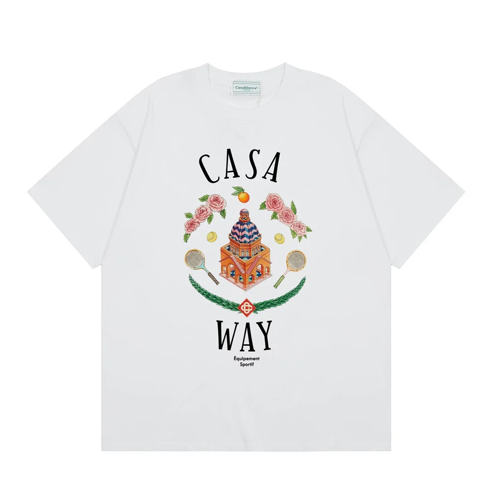 Casablanca "Casa Way" Architectural & Floral T-Shirt - White