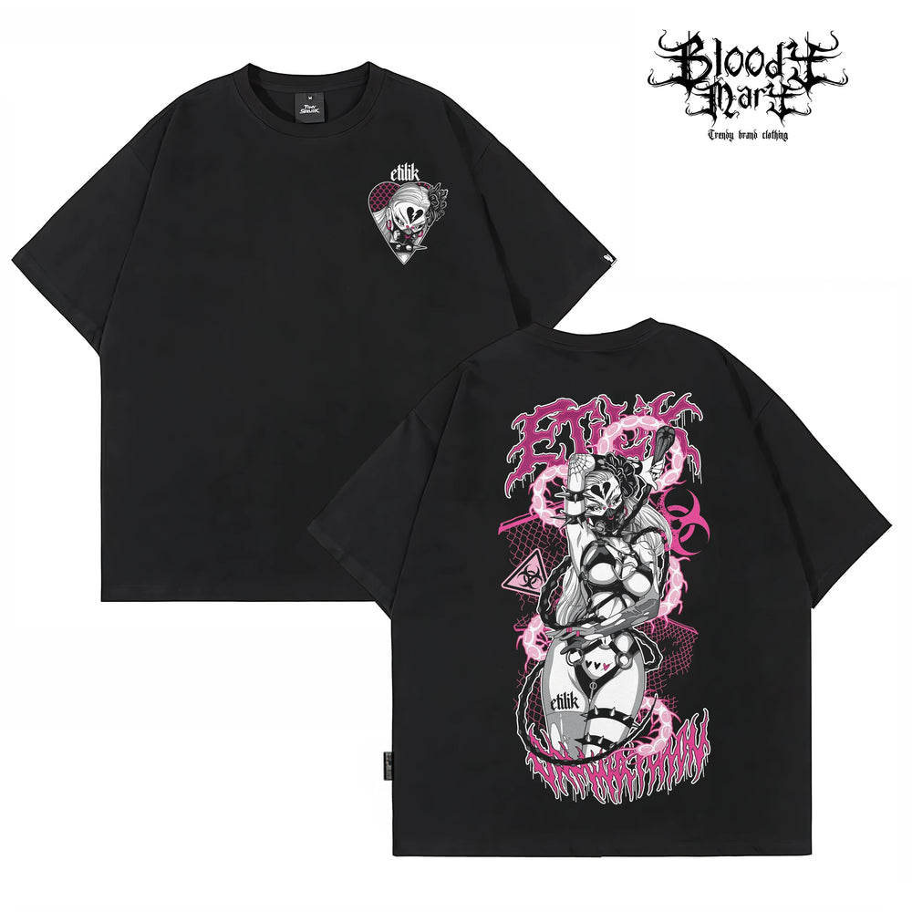 Original American street loose pure cotton heavyweight niche hip-hop tattoo artist trendy brand T-flower font West Coast Chino