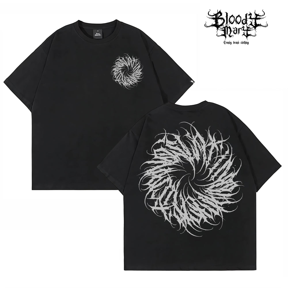 American street dark floral font circle short sleeved loose cotton heavyweight niche hip-hop tattoo artist trendy T-shirt
