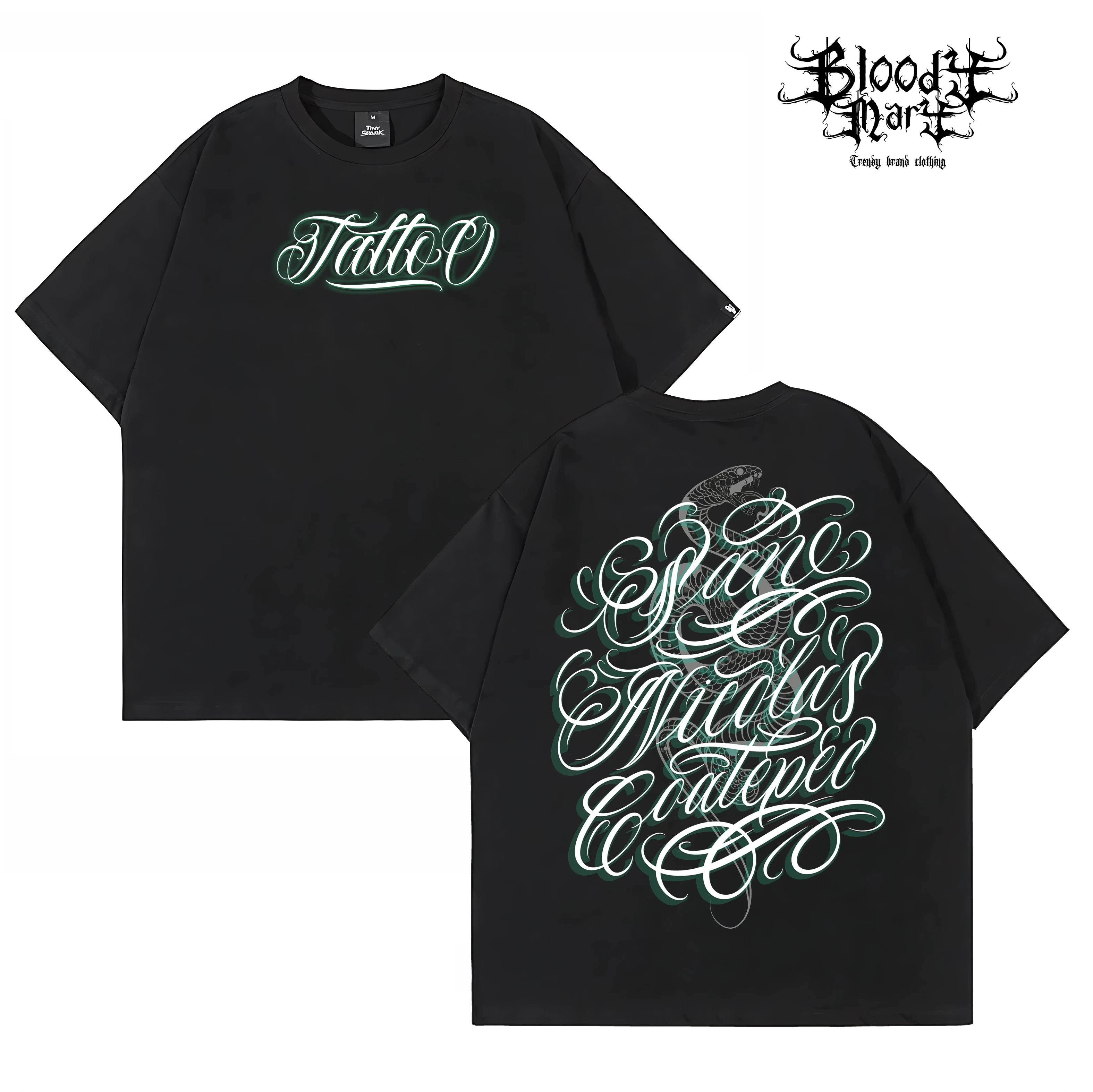 American street flower font short sleeved loose cotton heavyweight niche hip-hop tattoo artist trendy T-shirt