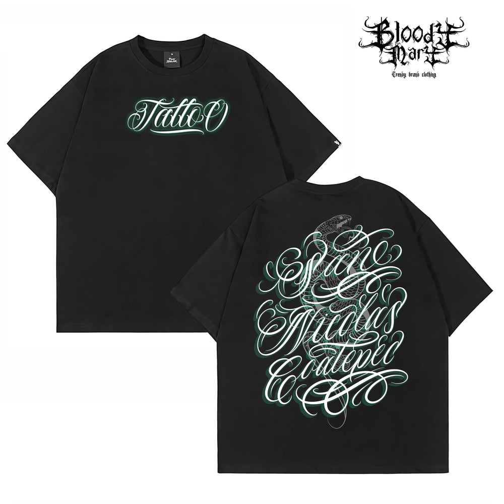 American street flower font short sleeved loose cotton heavyweight niche hip-hop tattoo artist trendy T-shirt