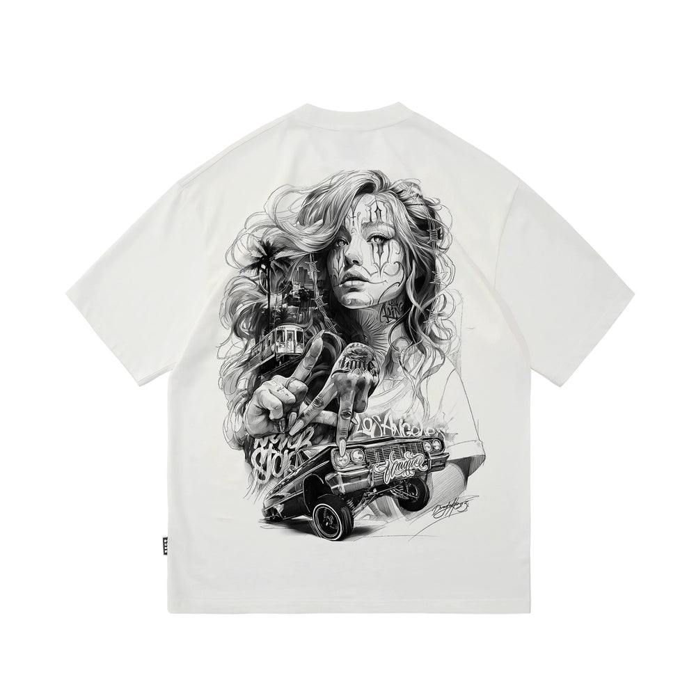 Original Trendy Brand American Street Flower Font Short Sleeve Men's and Women's Loose Cotton Heavy Weight Niche Hip Hop T-shirt