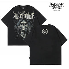 Original trendy retro rock style skull print short sleeved T-shirt black rock band top unisex