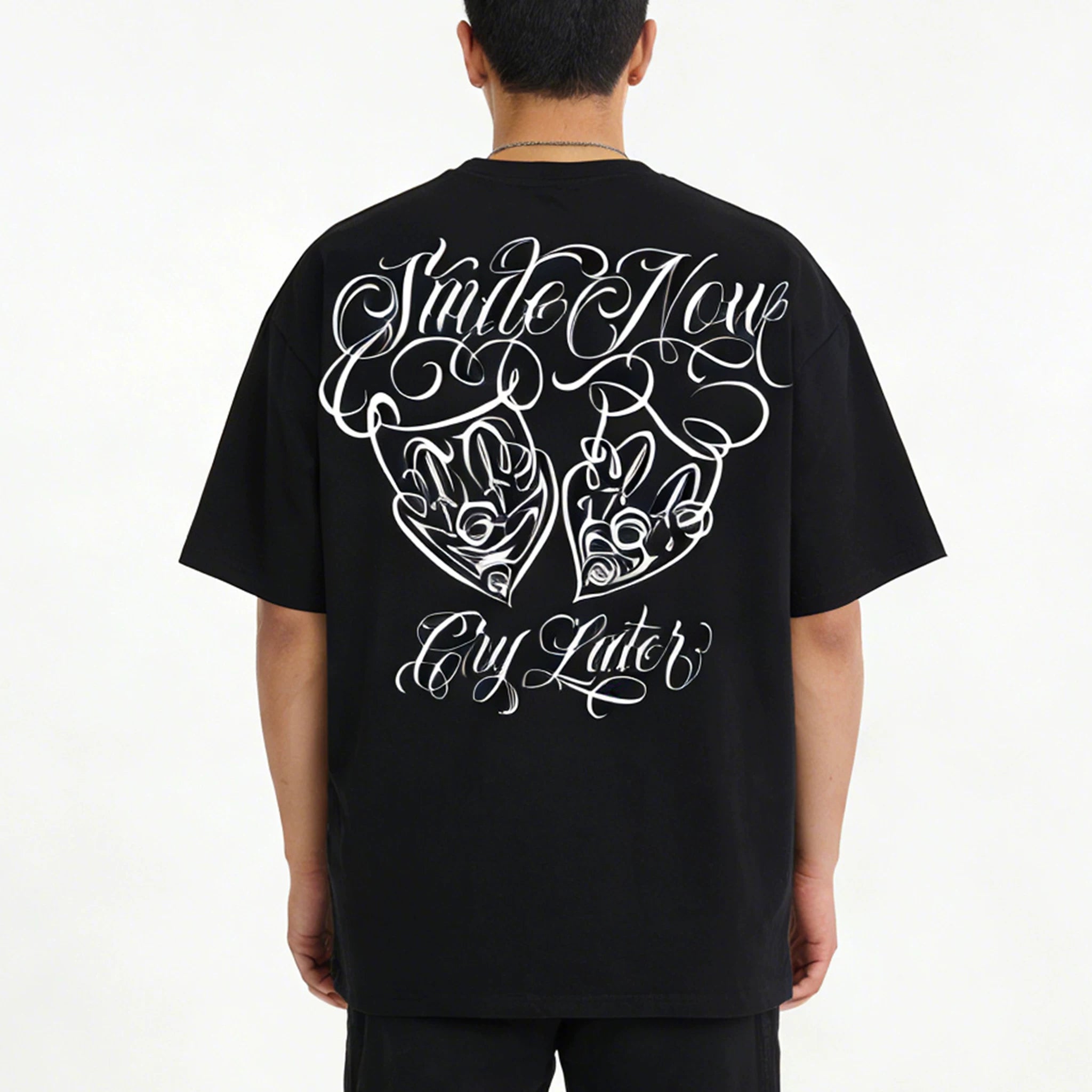 Original Trendy Brand American Street Flower Font Short sleeved Men's and Women's Loose Cotton Heavy duty Niche Hip Hop Clown T-shirt